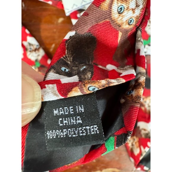 Knotty and Nice Santa Cats Holiday Christmas Tie OS Red Santa Polyester - Picture 9 of 16